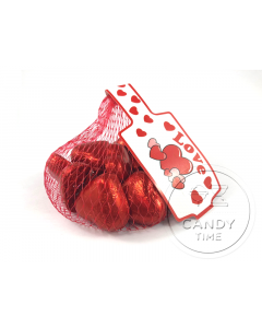 Milk Chocolate Foil Hearts 77g Mesh Bag Red
