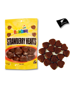 NZ Rainbow Confectionery Strawberry Choc Hearts 95g Bag Box of 20